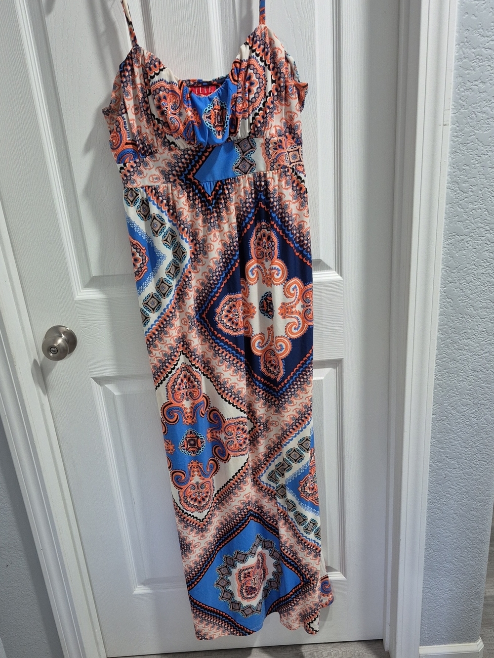 Elle Blue and Coral Printed Maxi Dress